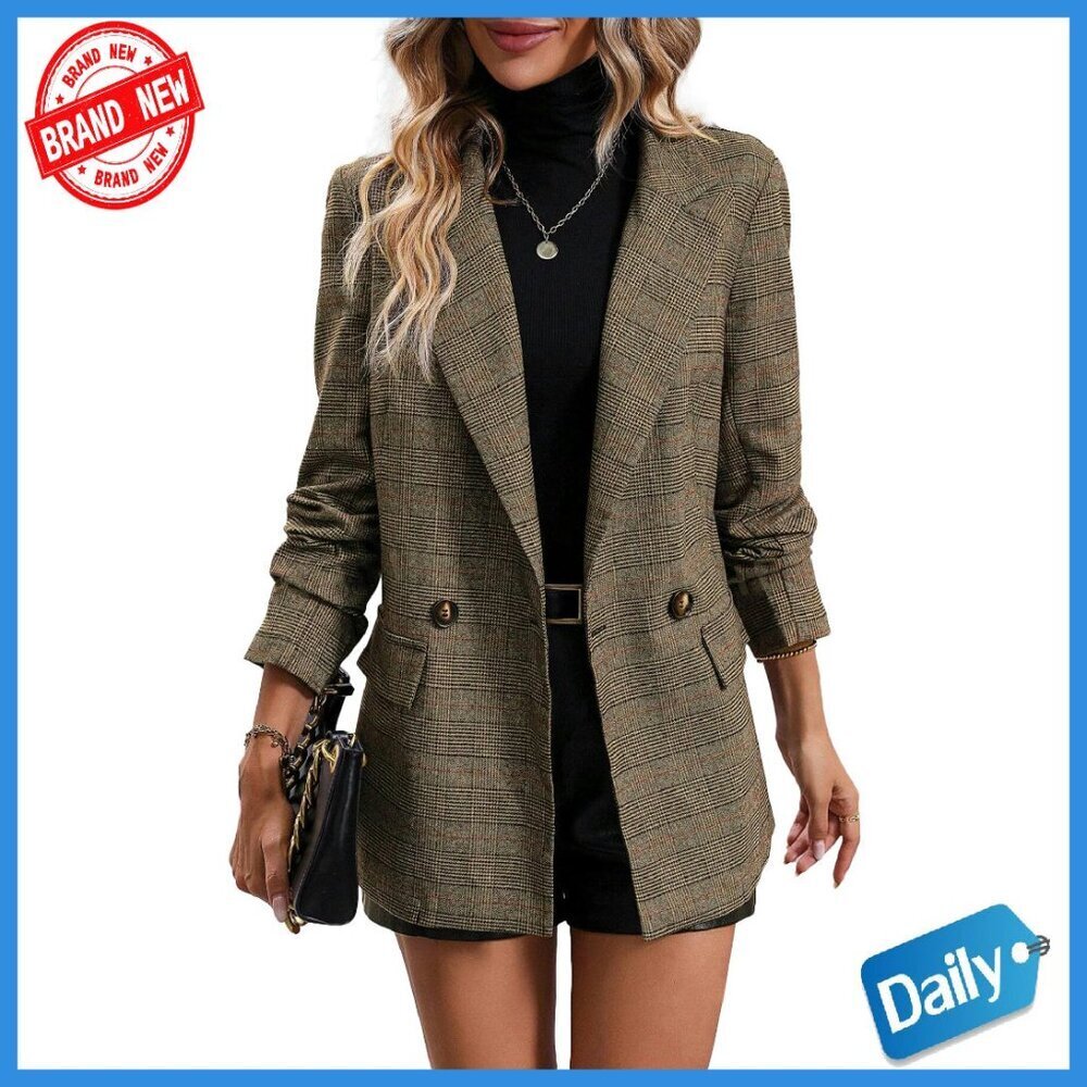 Women's Plaid Houndstooth Blazer Fully Lined Business Casual Office Jacket
